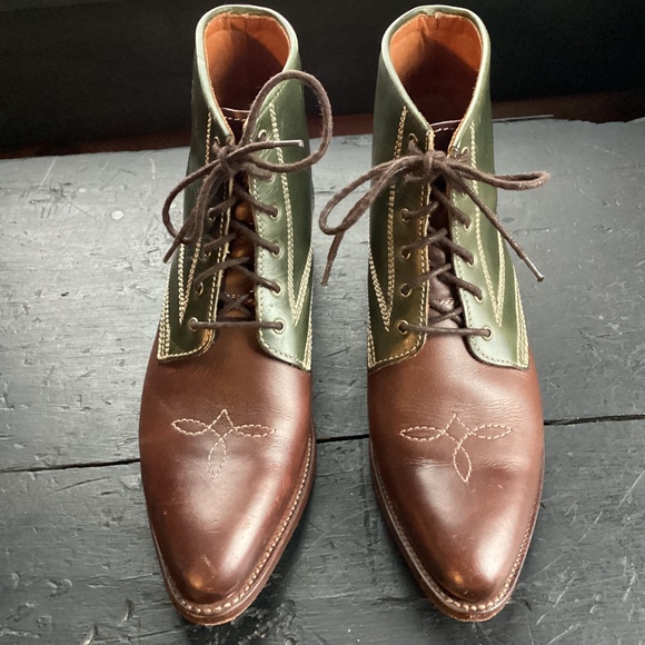 LEATHER PACKER BOOTS Green Brown Women’s 9.5 - SPAIN - Picture 4 of 5